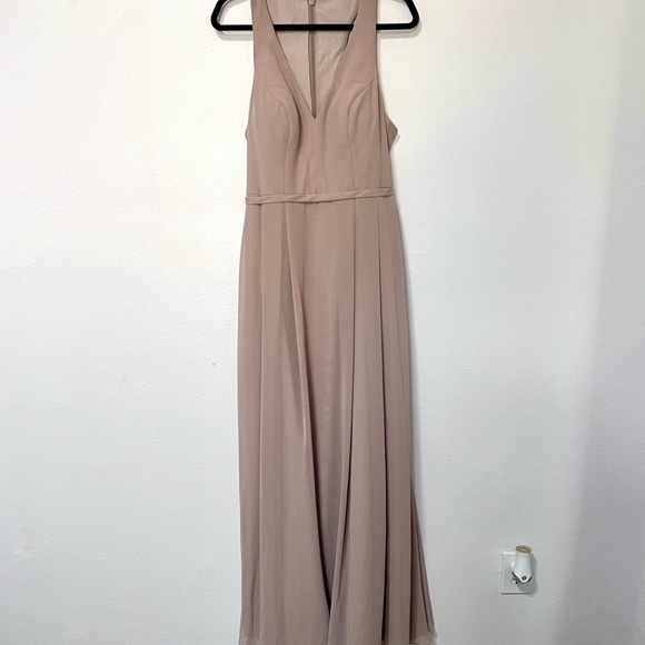 NEW Azazie Mimi Taupe  Maxi Dress with V-neck Sleeveless A10 - Picture 8 of 12